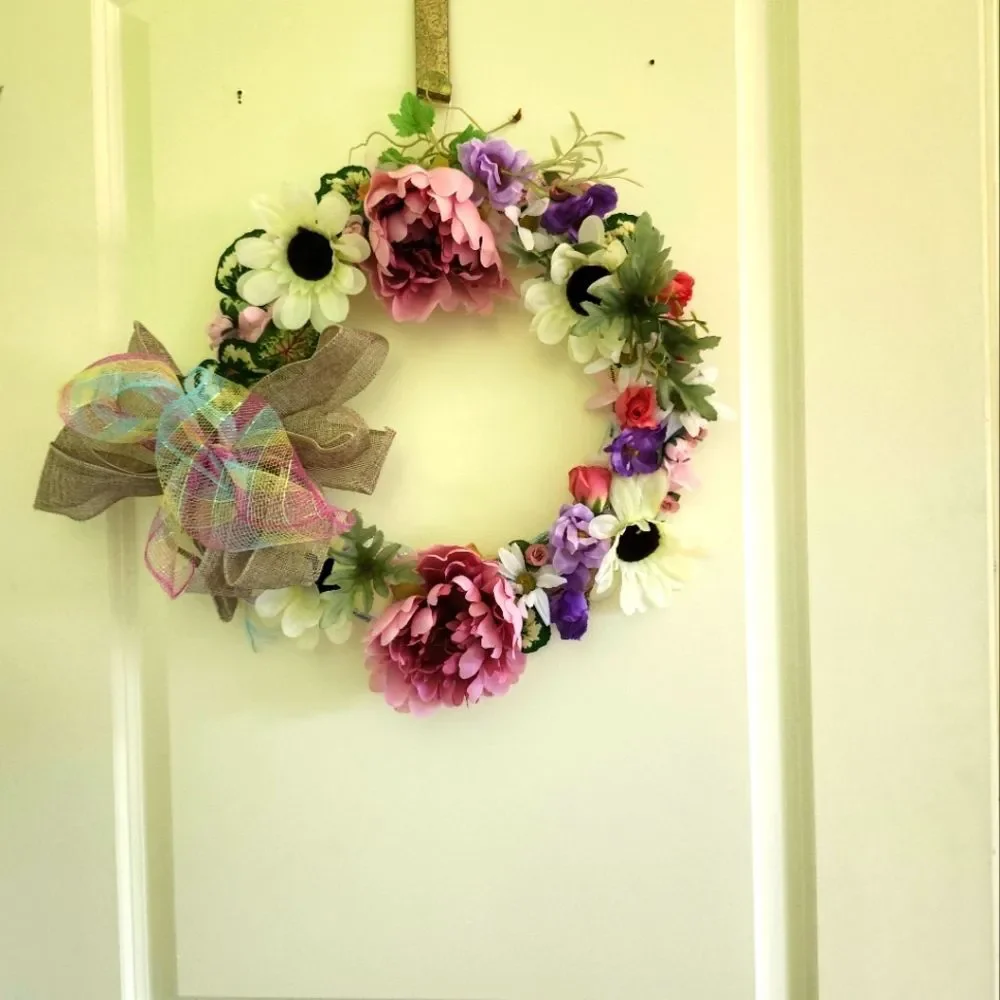Hand Crafted Floral Wreath Artificial Summer Door Wall Decoration Peony Daisy